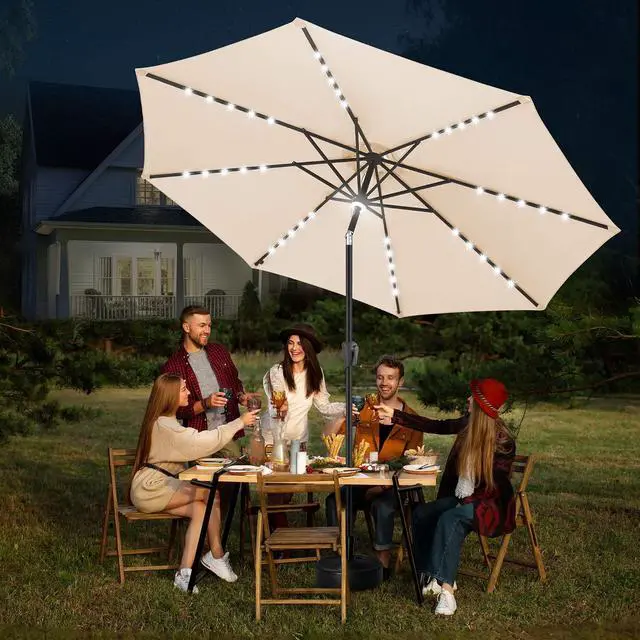 Alt view image 6 of 7 - FLAME&SHADE Solar Patio Umbrella with Centre Light, 10 FT Beige | UV Protection, Small Solar Outdoor Umbrella for Porch, Deck, Backyard, Garden, Provides Evening Lighting, 40 LED Lights