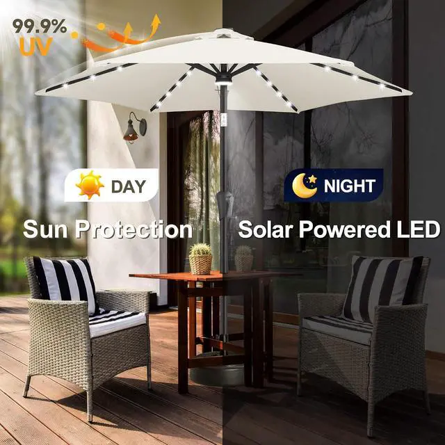 Alt view image 2 of 7 - FLAME&SHADE Solar Patio Umbrella with Centre Light, 7.5 FT Ivory | UV Protection, Small Solar Outdoor Umbrella for Porch, Deck, Backyard, Garden, Provides Evening Lighting, 24 LED Lights