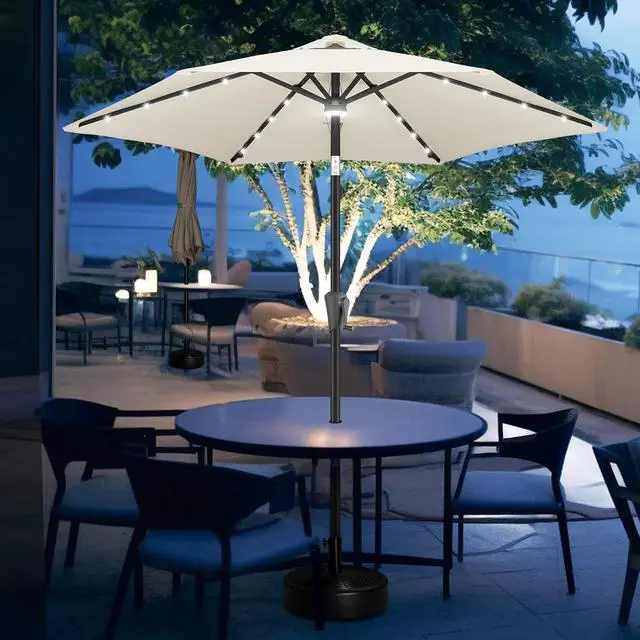 Alt view image 7 of 7 - FLAME&SHADE Solar Patio Umbrella with Centre Light, 7.5 FT Ivory | UV Protection, Small Solar Outdoor Umbrella for Porch, Deck, Backyard, Garden, Provides Evening Lighting, 24 LED Lights