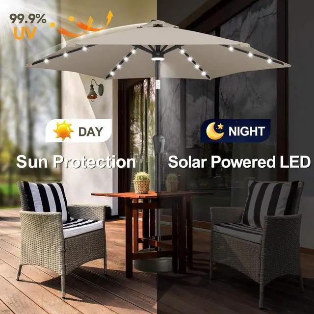 Alt view image 2 of 7 - FLAME&SHADE Solar Patio Umbrella with Centre Light, 7.5 FT Taupe | UV Protection, Small Solar Outdoor Umbrella for Porch, Deck, Backyard, Garden, Provides Evening Lighting, 24 LED Lights