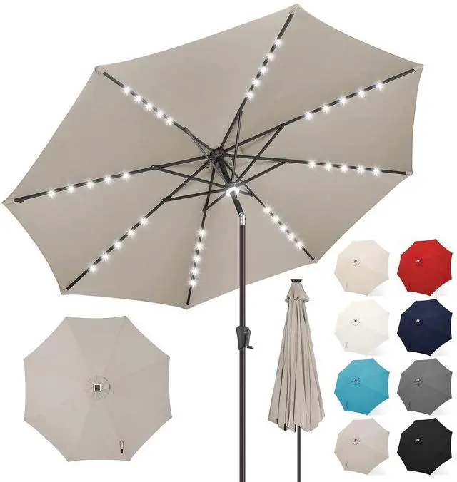 Main image of FLAME&SHADE Solar Patio Umbrella with a Centre Light, 9 FT Taupe | 40 LED Lights, UV Protection, Waterproof, Porch Deck Outdoor Umbrella for Pool, Backyard, Garden, Provides Evening Lighting