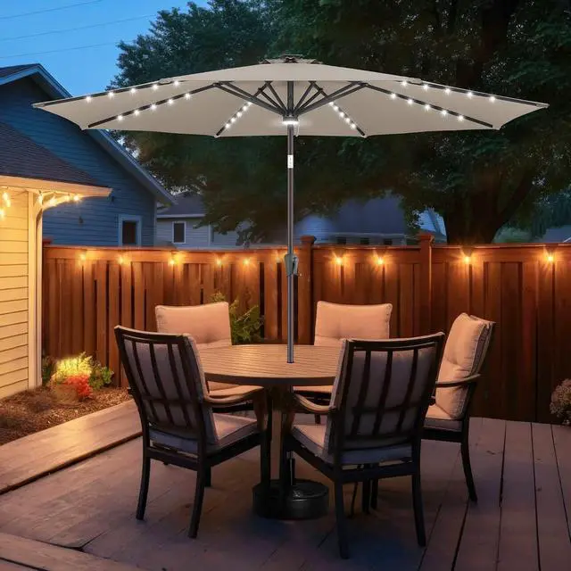 Alt view image 7 of 7 - FLAME&SHADE Solar Patio Umbrella with Centre Light, 10 FT Taupe | UV Protection, Small Solar Outdoor Umbrella for Porch, Deck, Backyard, Garden, Provides Evening Lighting, 40 LED Lights