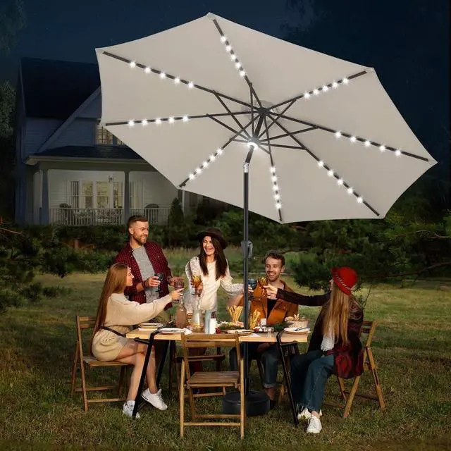 Alt view image 6 of 7 - FLAME&SHADE Solar Patio Umbrella with Centre Light, 10 FT Taupe | UV Protection, Small Solar Outdoor Umbrella for Porch, Deck, Backyard, Garden, Provides Evening Lighting, 40 LED Lights