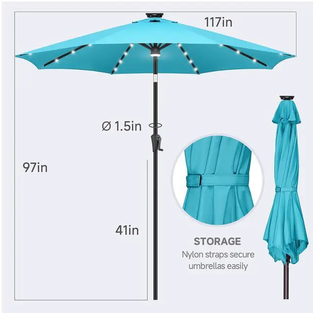 Alt view image 5 of 7 - FLAME&SHADE Solar Patio Umbrella with Centre Light, 10 FT Aqua Blue | UV Protection, Small Solar Outdoor Umbrella for Porch, Deck, Backyard, Garden, Provides Evening Lighting, 40 LED Lights