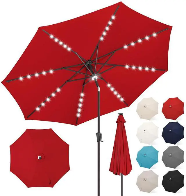 Main image of FLAME&SHADE Solar Patio Umbrella with a Centre Light, 9 FT Red | 40 LED Lights, UV Protection, Waterproof, Porch Deck Outdoor Umbrella for Pool, Backyard, Garden, Provides Evening Lighting