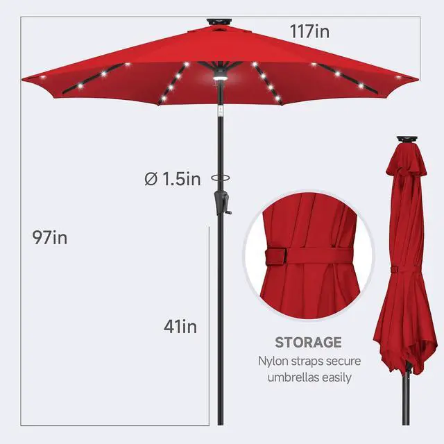Alt view image 4 of 7 - 10 ft Solar Outdoor Patio Umbrella with Base Set, Market Table Umbrella with LED Lights and Base Stand