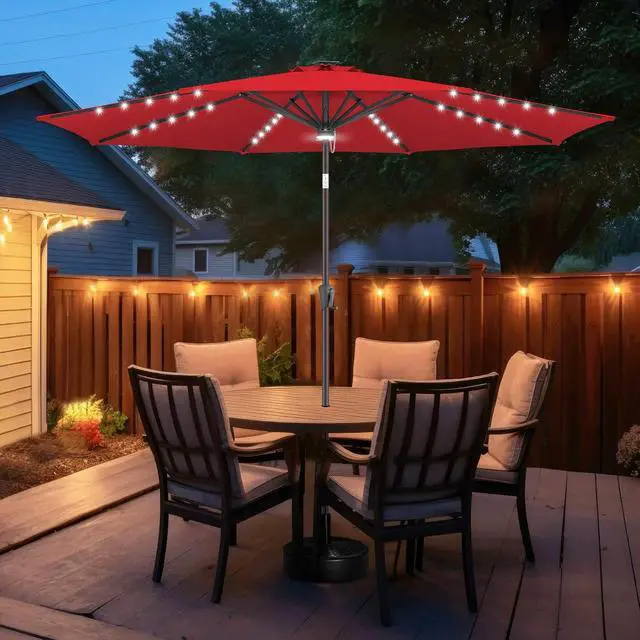 Alt view image 7 of 7 - FLAME&SHADE Solar Patio Umbrella with Centre Light, 10 FT Red | UV Protection, Small Solar Outdoor Umbrella for Porch, Deck, Backyard, Garden, Provides Evening Lighting, 40 LED Lights