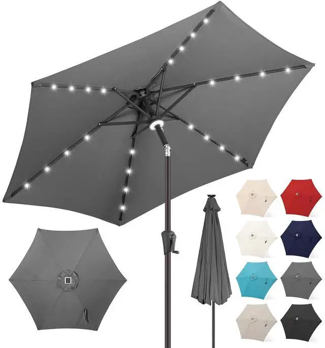 Main image of FLAME&SHADE Solar Patio Umbrella with Centre Light, 10 FT Anthracite | 24 LED Lights, UV Protection, Solar Outdoor Umbrella for Porch, Deck, Backyard, Garden, Provides Evening Lighting