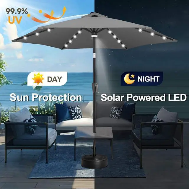 Alt view image 2 of 7 - FLAME&SHADE Solar Patio Umbrella with Centre Light, 10 FT Anthracite | 24 LED Lights, UV Protection, Solar Outdoor Umbrella for Porch, Deck, Backyard, Garden, Provides Evening Lighting
