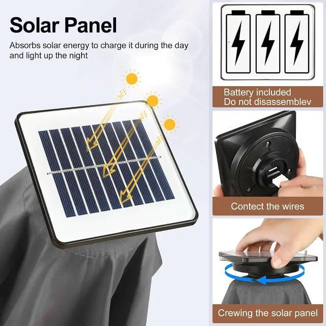 Alt view image 3 of 7 - FLAME&SHADE Solar Patio Umbrella with Centre Light, 10 FT Anthracite | 24 LED Lights, UV Protection, Solar Outdoor Umbrella for Porch, Deck, Backyard, Garden, Provides Evening Lighting