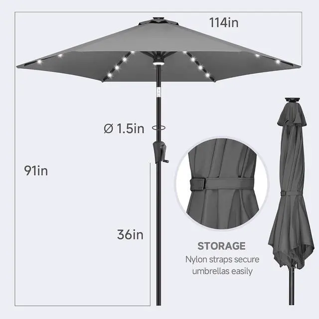 Alt view image 5 of 7 - FLAME&SHADE Solar Patio Umbrella with Centre Light, 10 FT Anthracite | 24 LED Lights, UV Protection, Solar Outdoor Umbrella for Porch, Deck, Backyard, Garden, Provides Evening Lighting