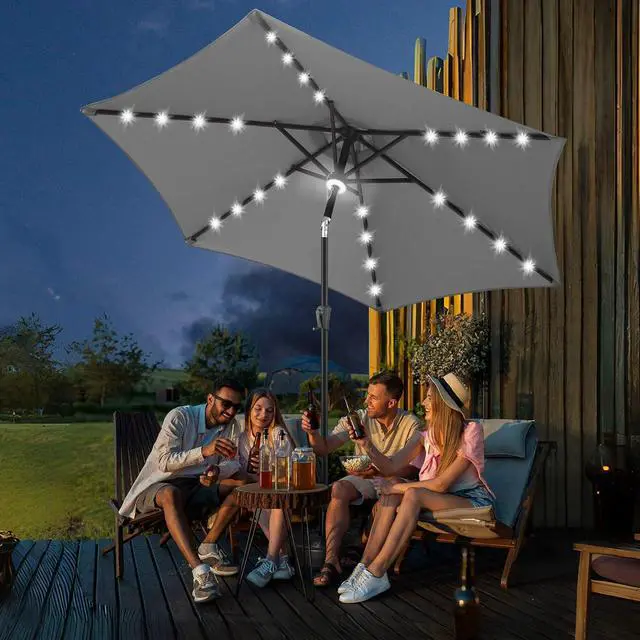 Alt view image 6 of 7 - FLAME&SHADE Solar Patio Umbrella with Centre Light, 10 FT Anthracite | 24 LED Lights, UV Protection, Solar Outdoor Umbrella for Porch, Deck, Backyard, Garden, Provides Evening Lighting