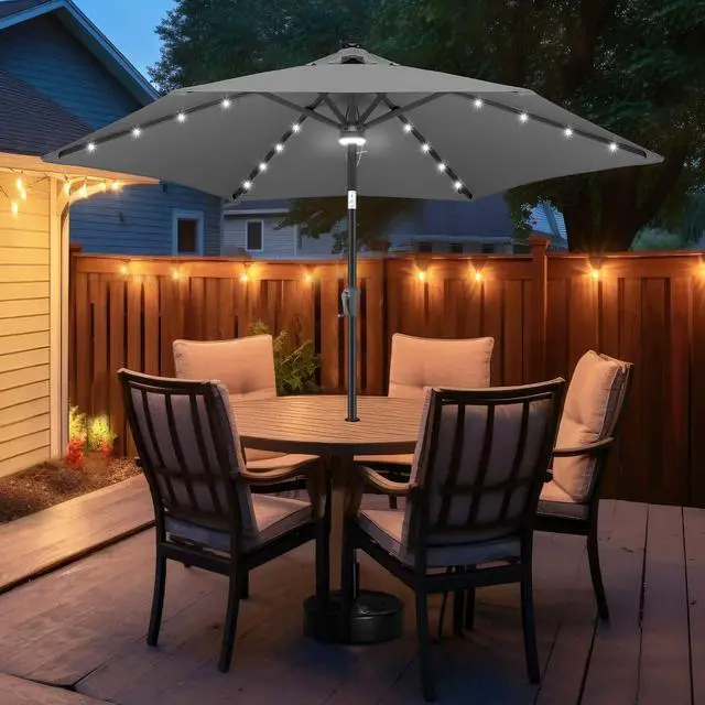 Alt view image 7 of 7 - FLAME&SHADE Solar Patio Umbrella with Centre Light, 10 FT Anthracite | 24 LED Lights, UV Protection, Solar Outdoor Umbrella for Porch, Deck, Backyard, Garden, Provides Evening Lighting