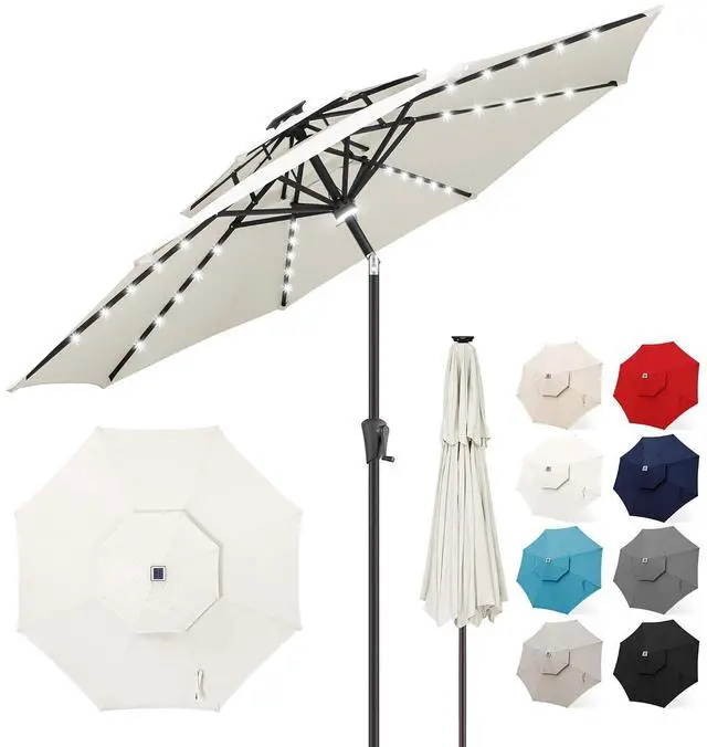 Main image of FLAME&SHADE Solar Patio Umbrella with Centre Light, 9FT 2 Tiers, Ivory | 40 LED Lights, UV Protection, Solar Outdoor Umbrella for Porch, Deck, Backyard, Garden, Provides Evening Lighting