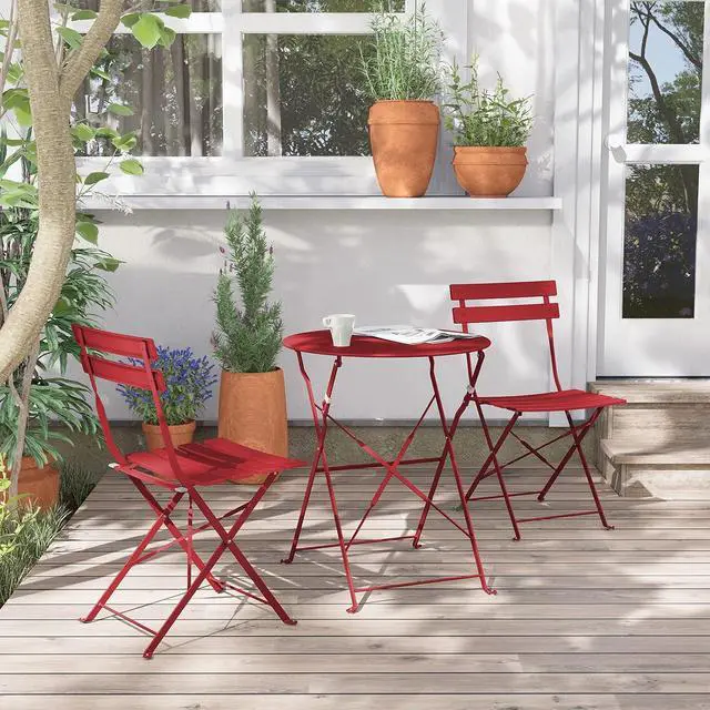 Alt view image 7 of 7 - Grand patio 3-Piece Bistro Set Folding Outdoor Furniture Sets with Premium Frame Portable Design for Bistro & Balcony (Red with Cushion)