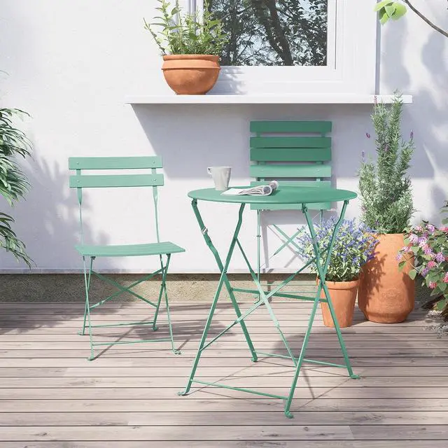 Alt view image 4 of 7 - Grand patio 3-Piece Bistro Set Folding Outdoor Furniture Sets with Premium Steel Frame Portable Design for Bistro & Balcony (Mint Green with Cushion)