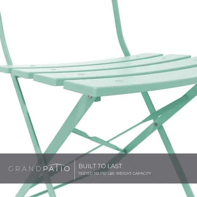 Alt view image 5 of 7 - Grand patio 3-Piece Bistro Set Folding Outdoor Furniture Sets with Premium Steel Frame Portable Design for Bistro & Balcony (Mint Green with Cushion)