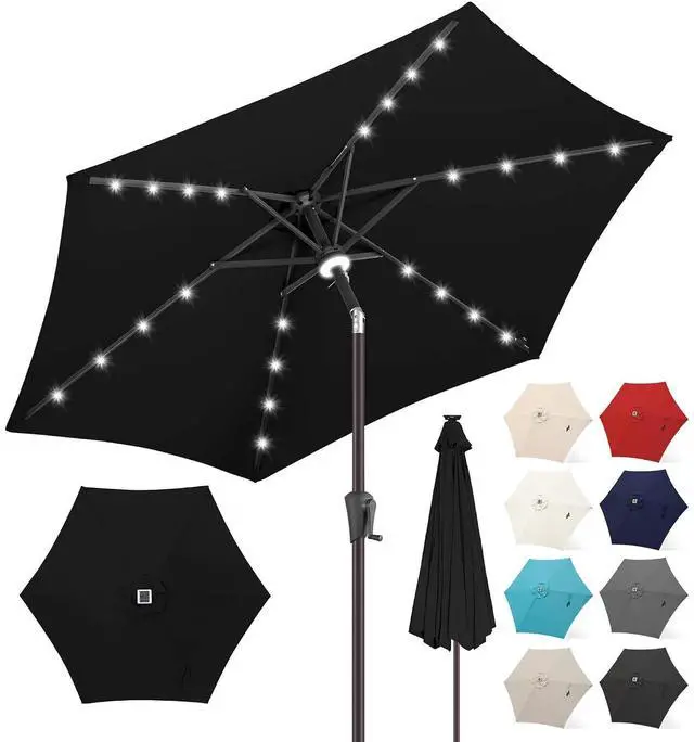 Main image of FLAME&SHADE Solar Patio Umbrella with Centre Light, 10 FT Black | 24 LED Lights, UV Protection, Solar Outdoor Umbrella for Porch, Deck, Backyard, Garden, Provides Evening Lighting