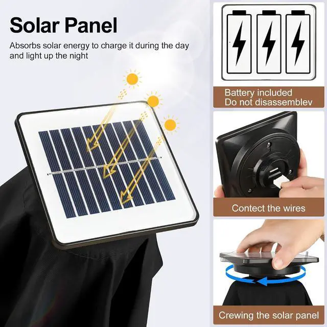 Alt view image 3 of 7 - FLAME&SHADE Solar Patio Umbrella with Centre Light, 10 FT Black | 24 LED Lights, UV Protection, Solar Outdoor Umbrella for Porch, Deck, Backyard, Garden, Provides Evening Lighting
