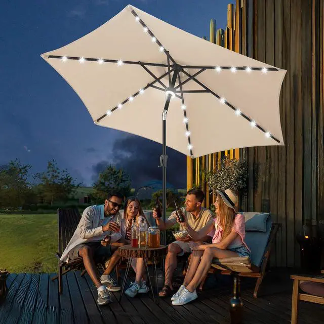 Alt view image 6 of 7 - FLAME&SHADE Solar Patio Umbrella with Centre Light, 10 FT Beige | 24 LED Lights, UV Protection, Solar Outdoor Umbrella for Porch, Deck, Backyard, Garden, Provides Evening Lighting