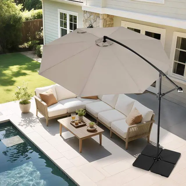 Alt view image 4 of 7 - FLAME&SHADE 4pcs 256lb Cantilever Umbrella Base, Filled with Water or Sand Offset Patio Umbrella Base Stand, Heavy Duty Stand for Garden, Patio, Pool, Backyard