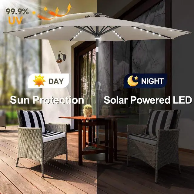 Alt view image 2 of 7 - FLAME&SHADE Solar Patio Umbrella with a Centre Light, 9 FT Taupe | 40 LED Lights, UV Protection, Waterproof, Porch Deck Outdoor Umbrella for Pool, Backyard, Garden, Provides Evening Lighting