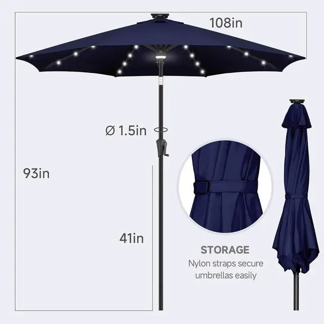 Alt view image 5 of 7 - FLAME&SHADE Solar Patio Umbrella with a Centre Light, 9 FT Navy Blue | 40 LED Lights, UV Protection, Waterproof, Porch Deck Outdoor Umbrella for Pool, Backyard, Garden, Provides Evening Lighting