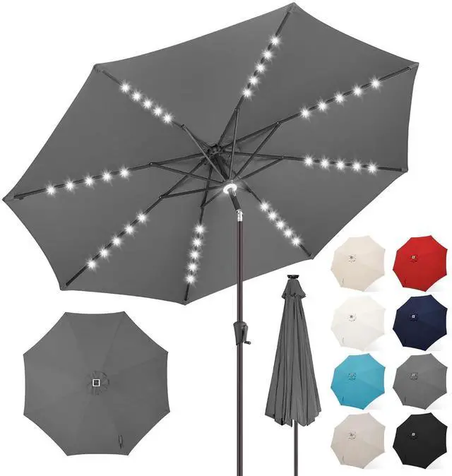 Main image of FLAME&SHADE Solar Patio Umbrella with a Centre Light, 11 FT Anthracite | 40 LED Lights, UV Protection, Waterproof, Porch Deck Outdoor Umbrella for Pool, Backyard, Garden, Provides Evening Lighting