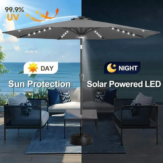 Alt view image 2 of 7 - FLAME&SHADE Solar Patio Umbrella with a Centre Light, 11 FT Anthracite | 40 LED Lights, UV Protection, Waterproof, Porch Deck Outdoor Umbrella for Pool, Backyard, Garden, Provides Evening Lighting