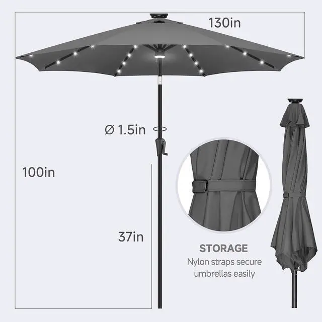Alt view image 4 of 7 - FLAME&SHADE Solar Patio Umbrella with a Centre Light, 11 FT Anthracite | 40 LED Lights, UV Protection, Waterproof, Porch Deck Outdoor Umbrella for Pool, Backyard, Garden, Provides Evening Lighting