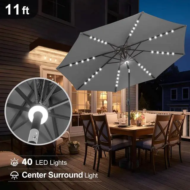 Alt view image 5 of 7 - FLAME&SHADE Solar Patio Umbrella with a Centre Light, 11 FT Anthracite | 40 LED Lights, UV Protection, Waterproof, Porch Deck Outdoor Umbrella for Pool, Backyard, Garden, Provides Evening Lighting