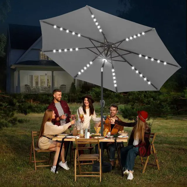 Alt view image 6 of 7 - FLAME&SHADE Solar Patio Umbrella with a Centre Light, 11 FT Anthracite | 40 LED Lights, UV Protection, Waterproof, Porch Deck Outdoor Umbrella for Pool, Backyard, Garden, Provides Evening Lighting