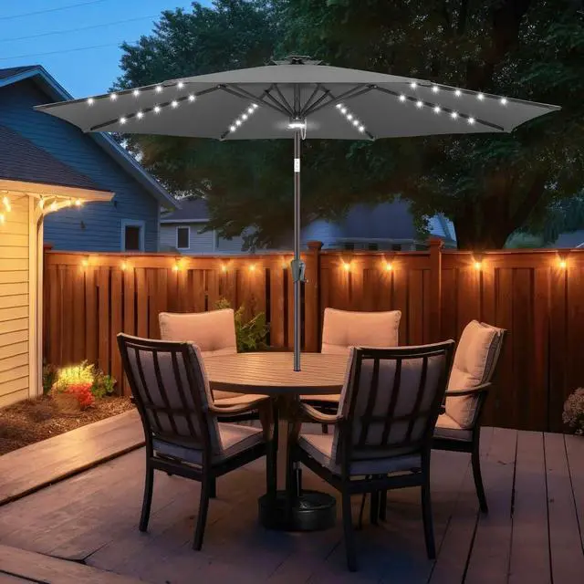 Alt view image 7 of 7 - FLAME&SHADE Solar Patio Umbrella with a Centre Light, 11 FT Anthracite | 40 LED Lights, UV Protection, Waterproof, Porch Deck Outdoor Umbrella for Pool, Backyard, Garden, Provides Evening Lighting