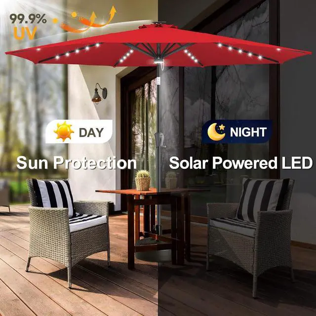 Alt view image 2 of 7 - FLAME&SHADE Solar Patio Umbrella with a Centre Light, 9 FT Red | 40 LED Lights, UV Protection, Waterproof, Porch Deck Outdoor Umbrella for Pool, Backyard, Garden, Provides Evening Lighting