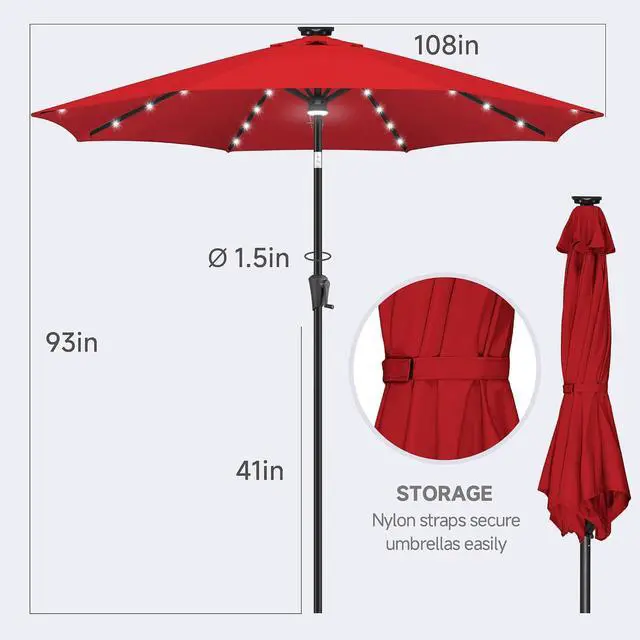 Alt view image 5 of 7 - FLAME&SHADE Solar Patio Umbrella with a Centre Light, 9 FT Red | 40 LED Lights, UV Protection, Waterproof, Porch Deck Outdoor Umbrella for Pool, Backyard, Garden, Provides Evening Lighting