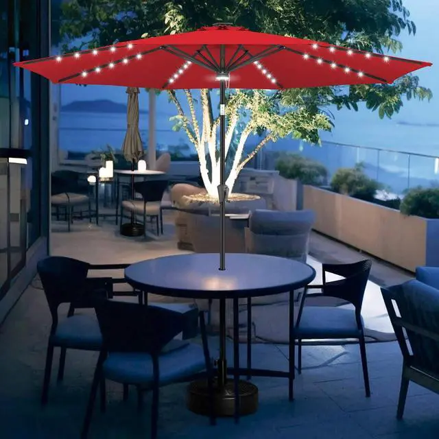 Alt view image 7 of 7 - FLAME&SHADE Solar Patio Umbrella with a Centre Light, 9 FT Red | 40 LED Lights, UV Protection, Waterproof, Porch Deck Outdoor Umbrella for Pool, Backyard, Garden, Provides Evening Lighting