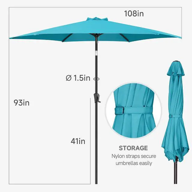 Alt view image 3 of 7 - FLAME&SHADE Patio Umbrella Outdoor with Push Button Tilt, 9 ft Aqua Blue | UV Protection, Waterproof, Porch Deck Umbrella for Pool, Lawn, Table, Garden, Backyard, Provides Shade