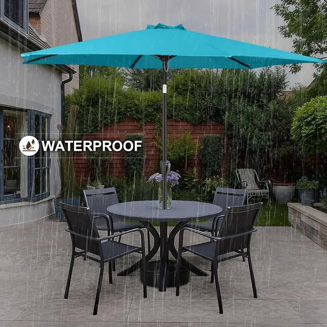 Alt view image 2 of 7 - FLAME&SHADE Patio Umbrella Outdoor with Push Button Tilt, 9 ft Aqua Blue | UV Protection, Waterproof, Porch Deck Umbrella for Pool, Lawn, Table, Garden, Backyard, Provides Shade