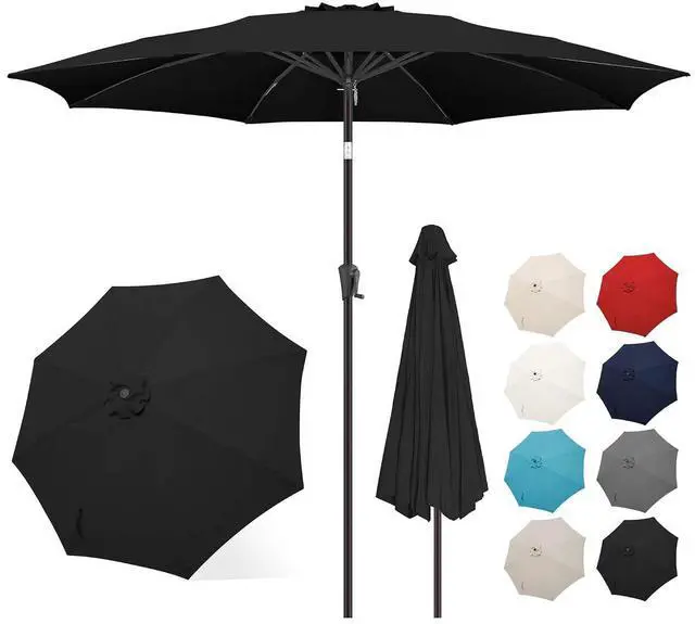 Main image of FLAME&SHADE Patio Umbrella Outdoor with Push Button Tilt, 11 ft Black | UV Protection, Waterproof, Large Porch Deck Umbrella for Pool, Table, Lawn, Garden, Backyard, Provides Shade