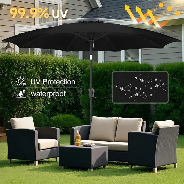 Alt view image 7 of 7 - FLAME&SHADE 11ft Patio Umbrella with Cover Set, Outdoor Umbrella with 8 Heavy-duty Ribs, Patio Umbrella Cover for 7.5 ft 9 ft 10 ft 11 ft (Black)