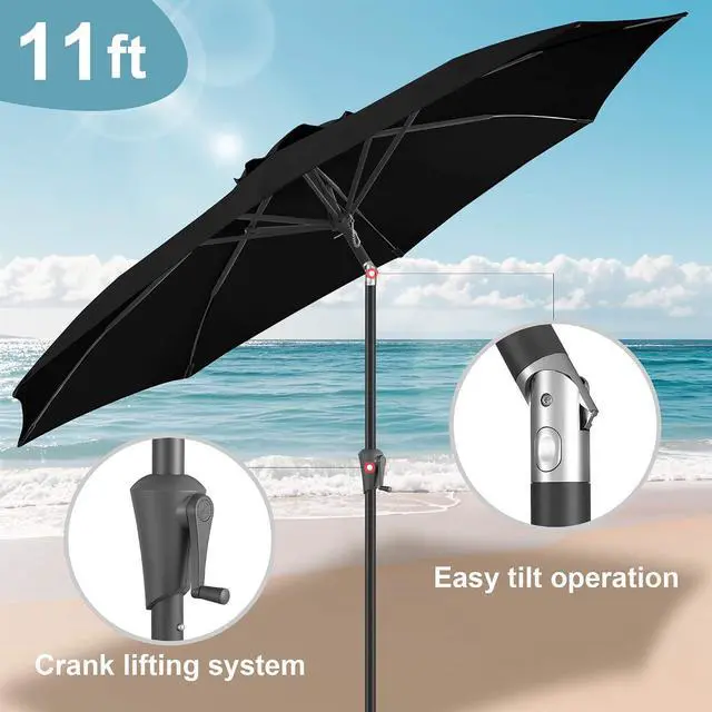 Alt view image 5 of 7 - FLAME&SHADE 11ft Patio Umbrella with Cover Set, Outdoor Umbrella with 8 Heavy-duty Ribs, Patio Umbrella Cover for 7.5 ft 9 ft 10 ft 11 ft (Black)