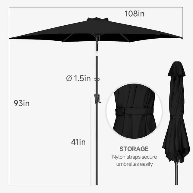 Alt view image 3 of 7 - FLAME&SHADE Patio Umbrella Outdoor with Push Button Tilt, 9 ft Black | UV Protection, Waterproof, Porch Deck Umbrella for Pool, Lawn, Table, Garden, Backyard, Provides Shade