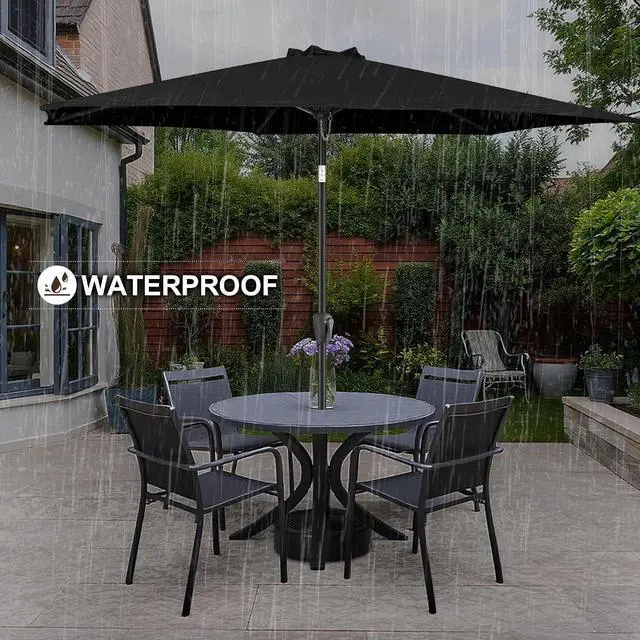 Alt view image 2 of 7 - FLAME&SHADE Patio Umbrella Outdoor with Push Button Tilt, 9 ft Black | UV Protection, Waterproof, Porch Deck Umbrella for Pool, Lawn, Table, Garden, Backyard, Provides Shade