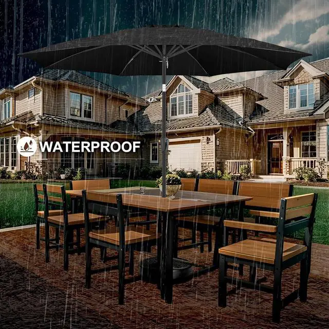 Alt view image 7 of 7 - FLAME&SHADE Patio Umbrella Outdoor with Push Button Tilt, 11 ft Black | UV Protection, Waterproof, Large Porch Deck Umbrella for Pool, Table, Lawn, Garden, Backyard, Provides Shade