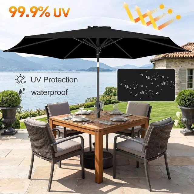 Alt view image 4 of 7 - FLAME&SHADE Patio Umbrella Outdoor with Push Button Tilt, 9 ft Black | UV Protection, Waterproof, Porch Deck Umbrella for Pool, Lawn, Table, Garden, Backyard, Provides Shade