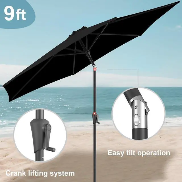 Alt view image 5 of 7 - FLAME&SHADE Patio Umbrella Outdoor with Push Button Tilt, 9 ft Black | UV Protection, Waterproof, Porch Deck Umbrella for Pool, Lawn, Table, Garden, Backyard, Provides Shade