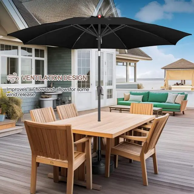 Alt view image 6 of 7 - FLAME&SHADE Patio Umbrella Outdoor with Push Button Tilt, 11 ft Black | UV Protection, Waterproof, Large Porch Deck Umbrella for Pool, Table, Lawn, Garden, Backyard, Provides Shade