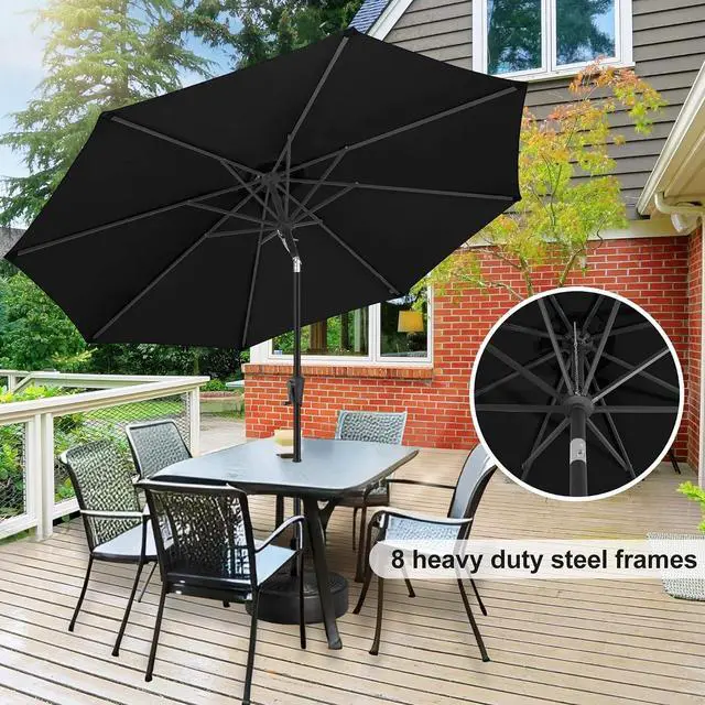 Alt view image 4 of 7 - FLAME&SHADE Patio Umbrella Outdoor with Push Button Tilt, 11 ft Black | UV Protection, Waterproof, Large Porch Deck Umbrella for Pool, Table, Lawn, Garden, Backyard, Provides Shade
