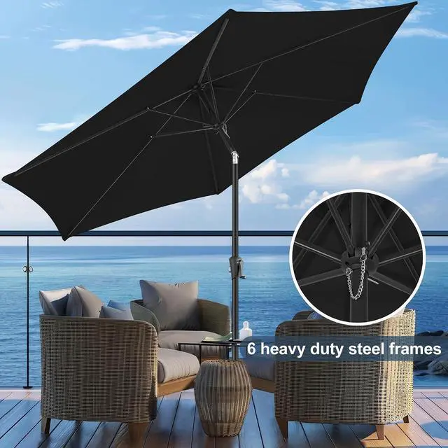 Alt view image 6 of 7 - FLAME&SHADE Patio Umbrella Outdoor with Push Button Tilt, 9 ft Black | UV Protection, Waterproof, Porch Deck Umbrella for Pool, Lawn, Table, Garden, Backyard, Provides Shade