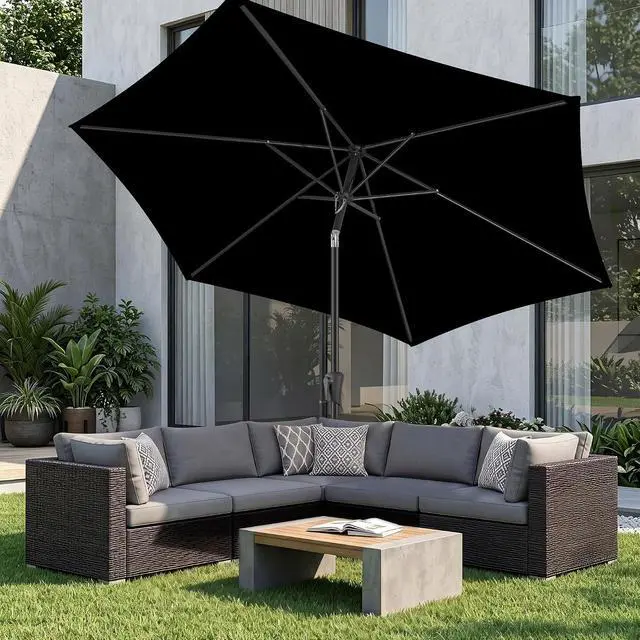 Alt view image 7 of 7 - FLAME&SHADE Patio Umbrella Outdoor with Push Button Tilt, 9 ft Black | UV Protection, Waterproof, Porch Deck Umbrella for Pool, Lawn, Table, Garden, Backyard, Provides Shade